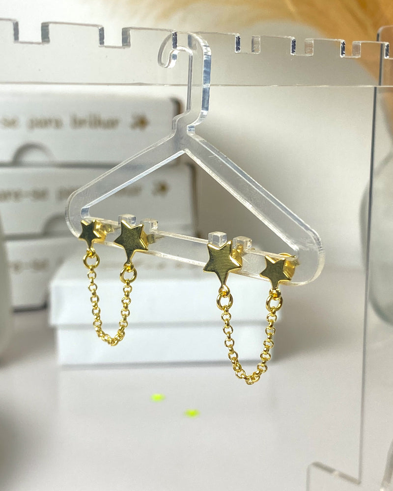 Duo de Brincos Estrelas com Corrente - Dourado