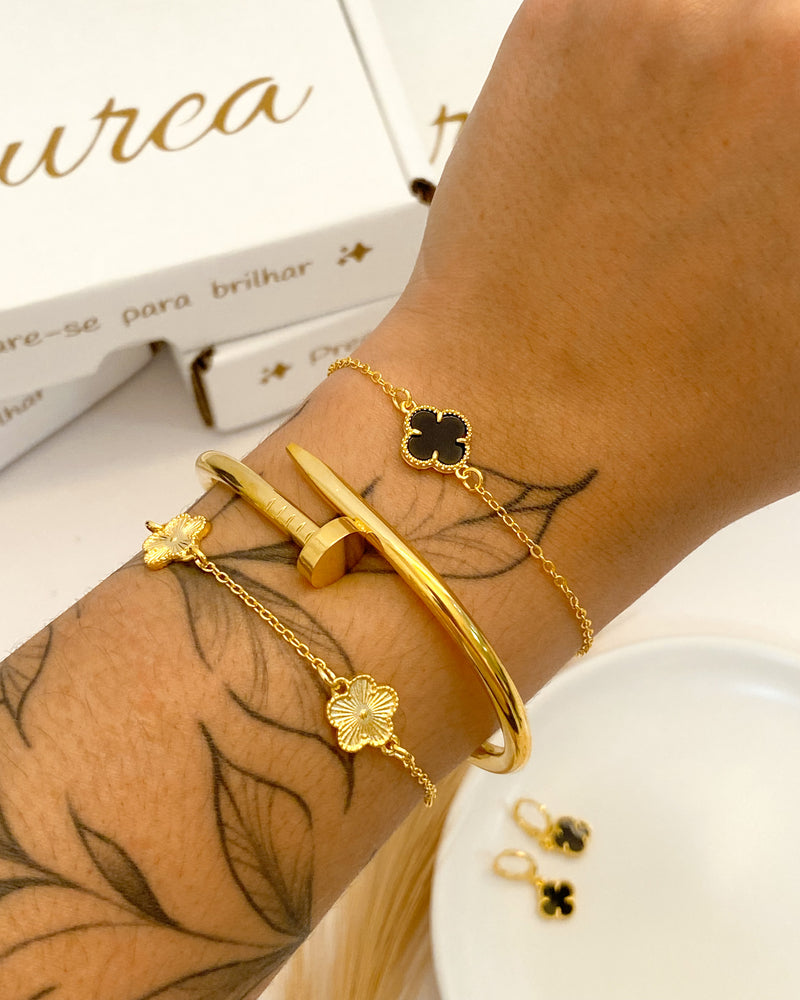 Bracelete Prego + Pulseiras Inspiração - Dourado - Áurea Acessórios