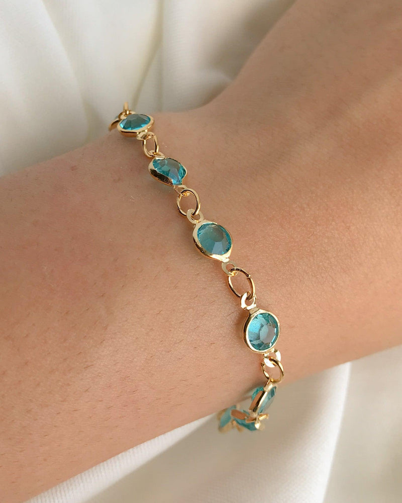 Pulseira Ponto de Luz Azul Tiffany - Dourado - Áurea Acessórios